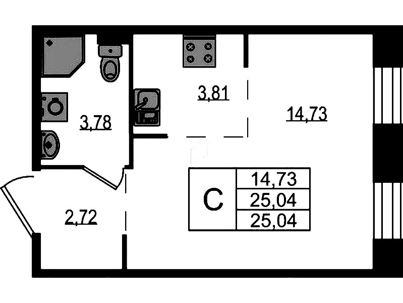 Квартира студия 25.04 м², 1/9 эт., ЖК «Курортный квартал»